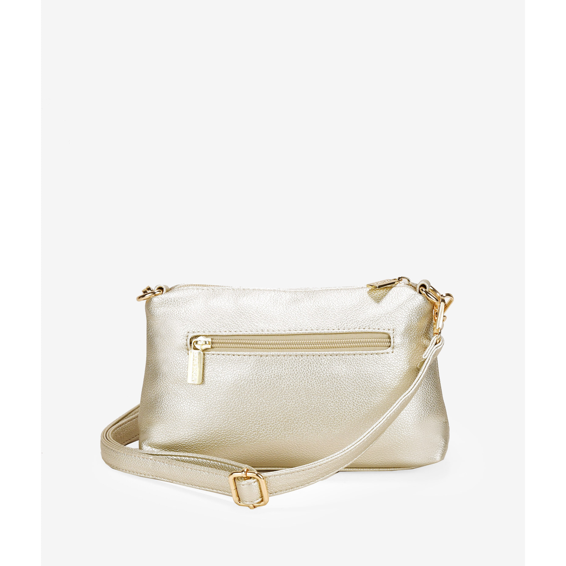 Bolso de hombro dorado con cremallera