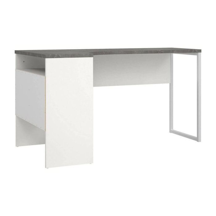Scrivania Moire, Scrittoio multiuso, Tavolo per ufficio porta PC, Piano di lavoro, 145x81 h77 cm, Bianco e Grigio