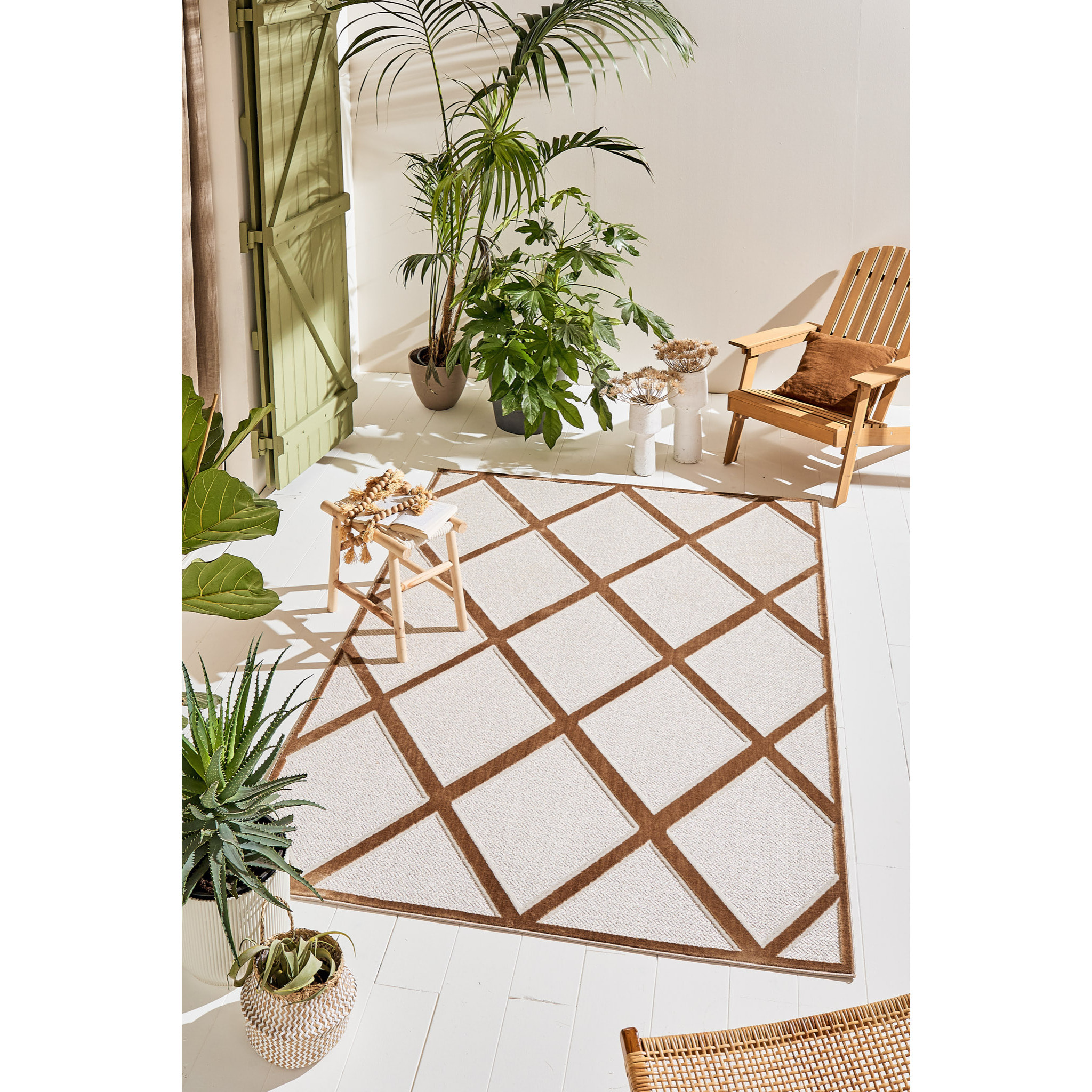 Tapis Loopin 328 beige 200x280 cm - Motif en relief - Indoor & Outdoor