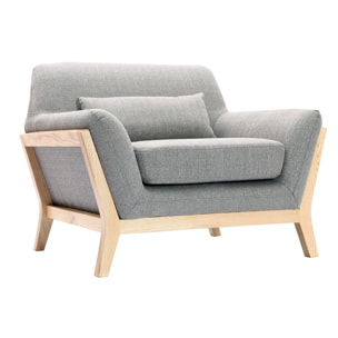 Fauteuil scandinave en tissu gris et bois clair massif YOKO