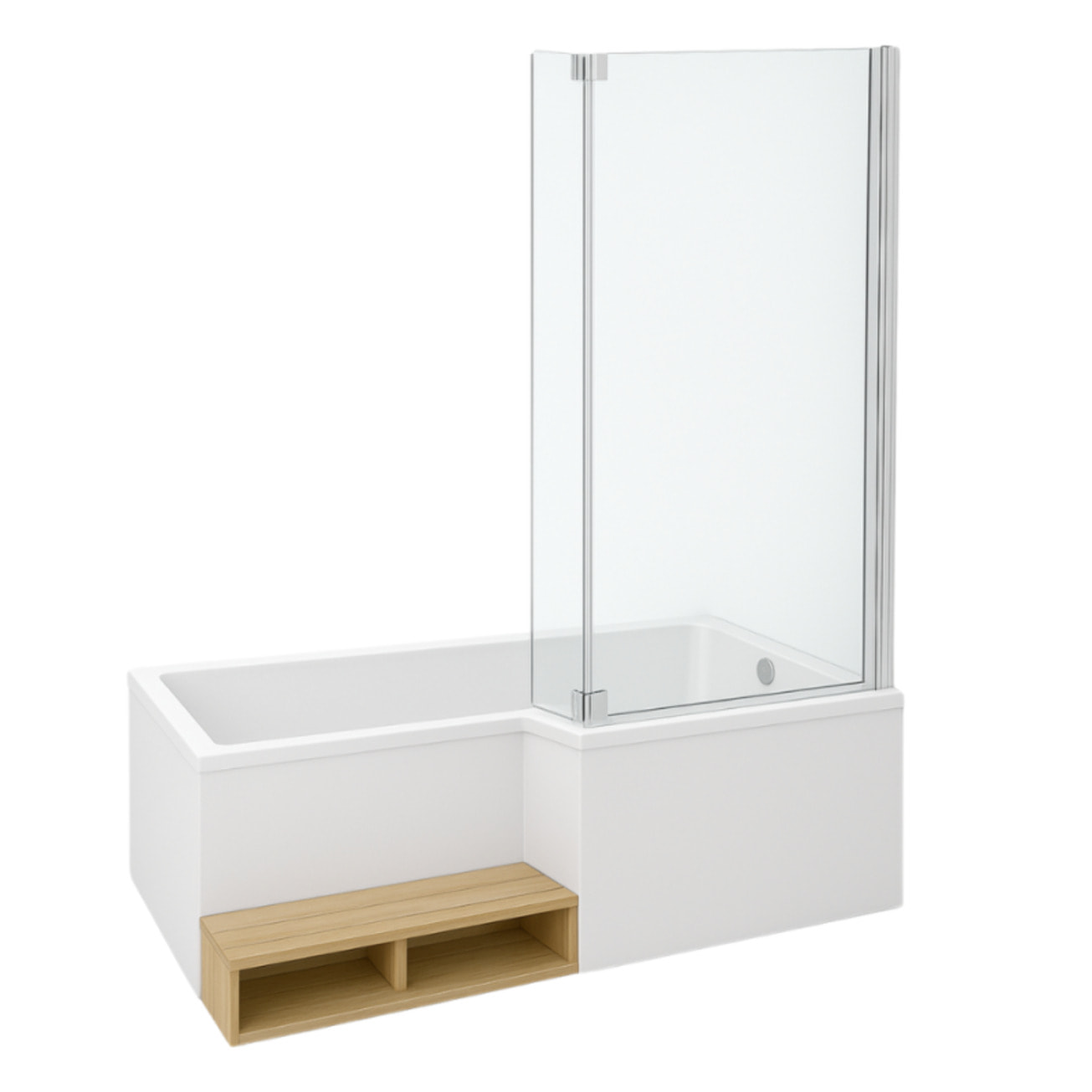 Baignoire antidérapante bain douche Neo blanc mat + pare bain chromé + tablier