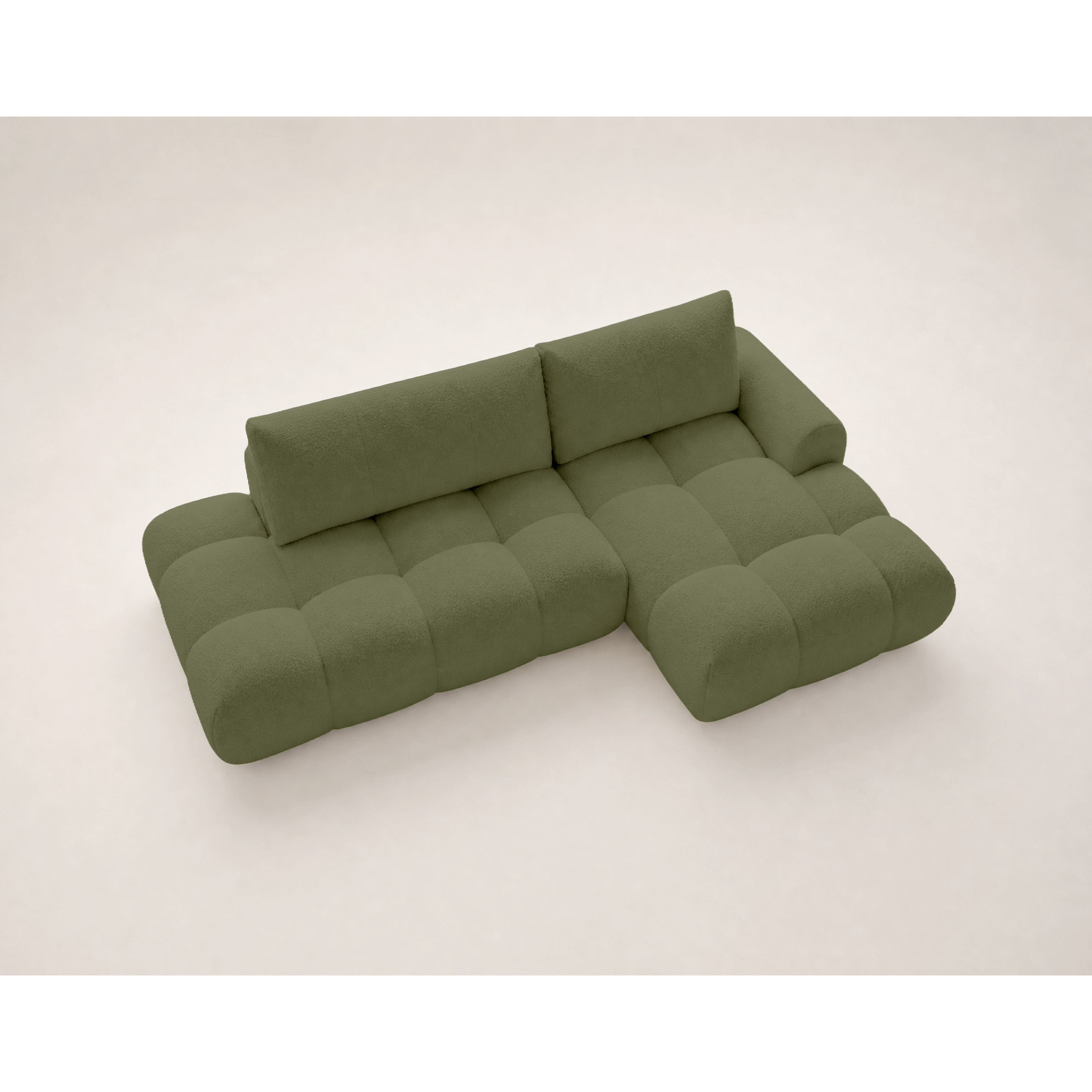 Yulin - Canapé d'angle ouvert droit 4 places convertible avec coffre en tissu bouclette - Vert