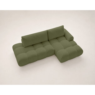 Yulin - Canapé d'angle ouvert droit 4 places convertible avec coffre en tissu bouclette - Vert