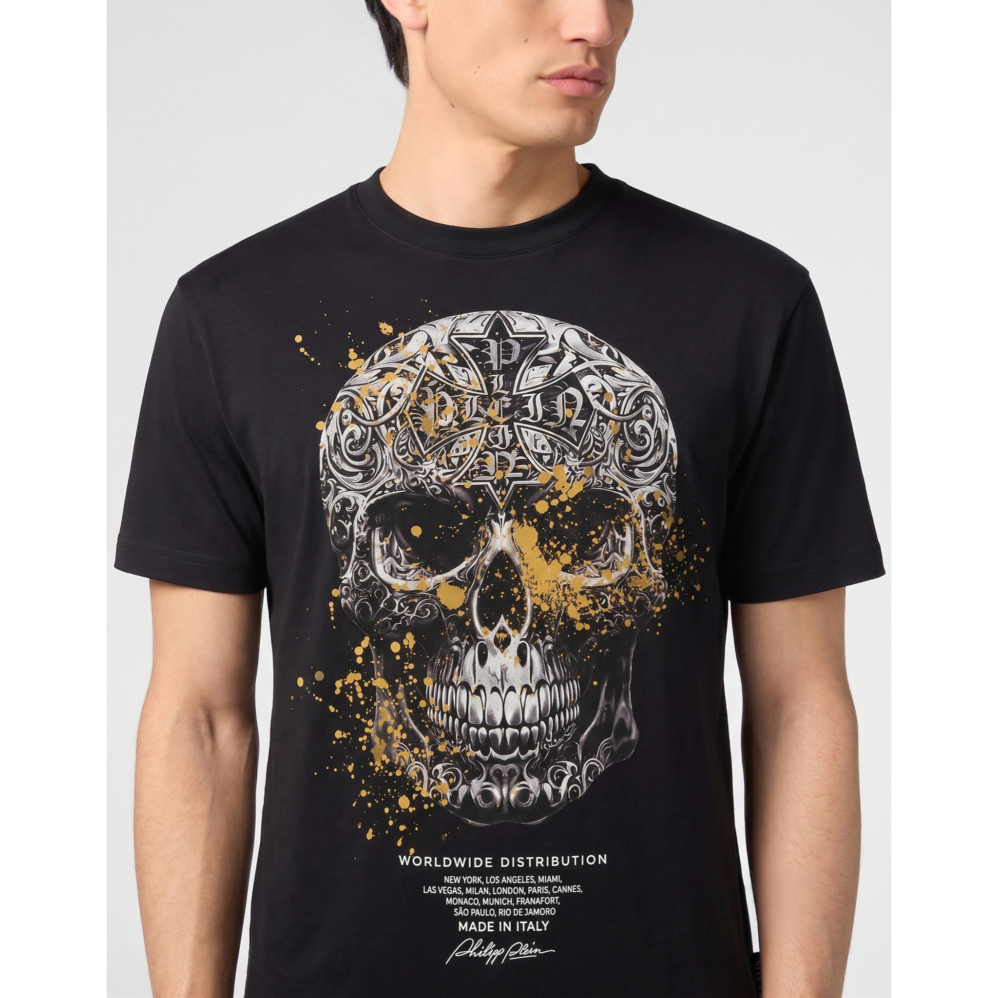 PHILIPP PLEIN Camiseta de cuello redondo y manga corta SKULL