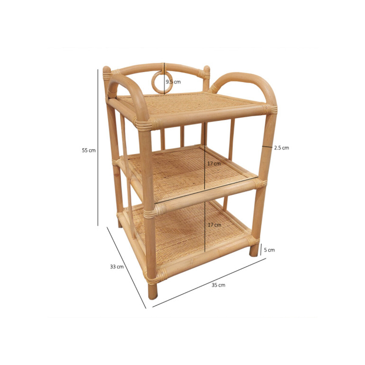 Petite étagère d'appoint H. 55 cm en rotin naturel avec 3 tablettes - KALO