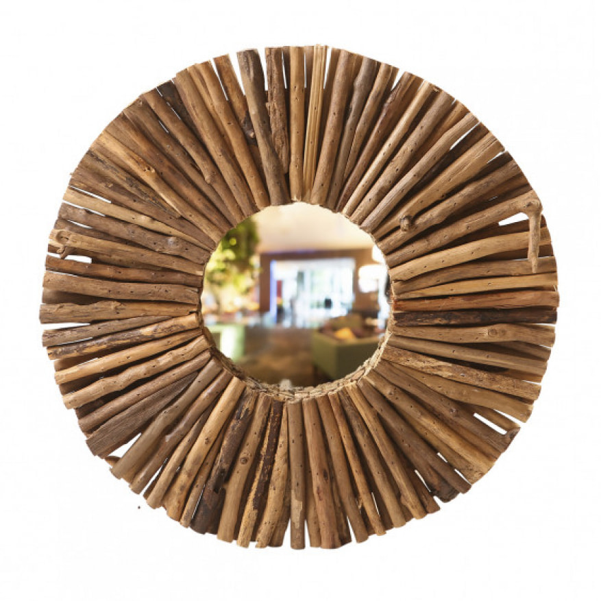 Miroir mural rond avec contour en branches D50 cm - CORDOBA