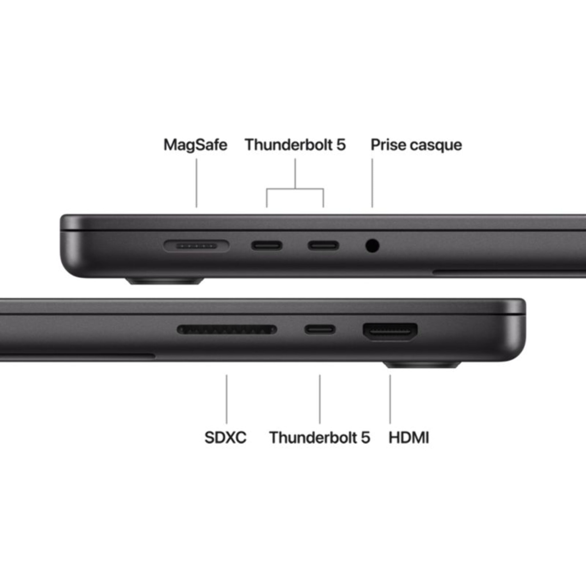 Ordinateur Apple MACBOOK Pro 16" Puce M5 Max CPU 18 / GPU 40 coeurs Mémoire RAM 48Go Stockage 2To SSD XDR Noir sidéral
