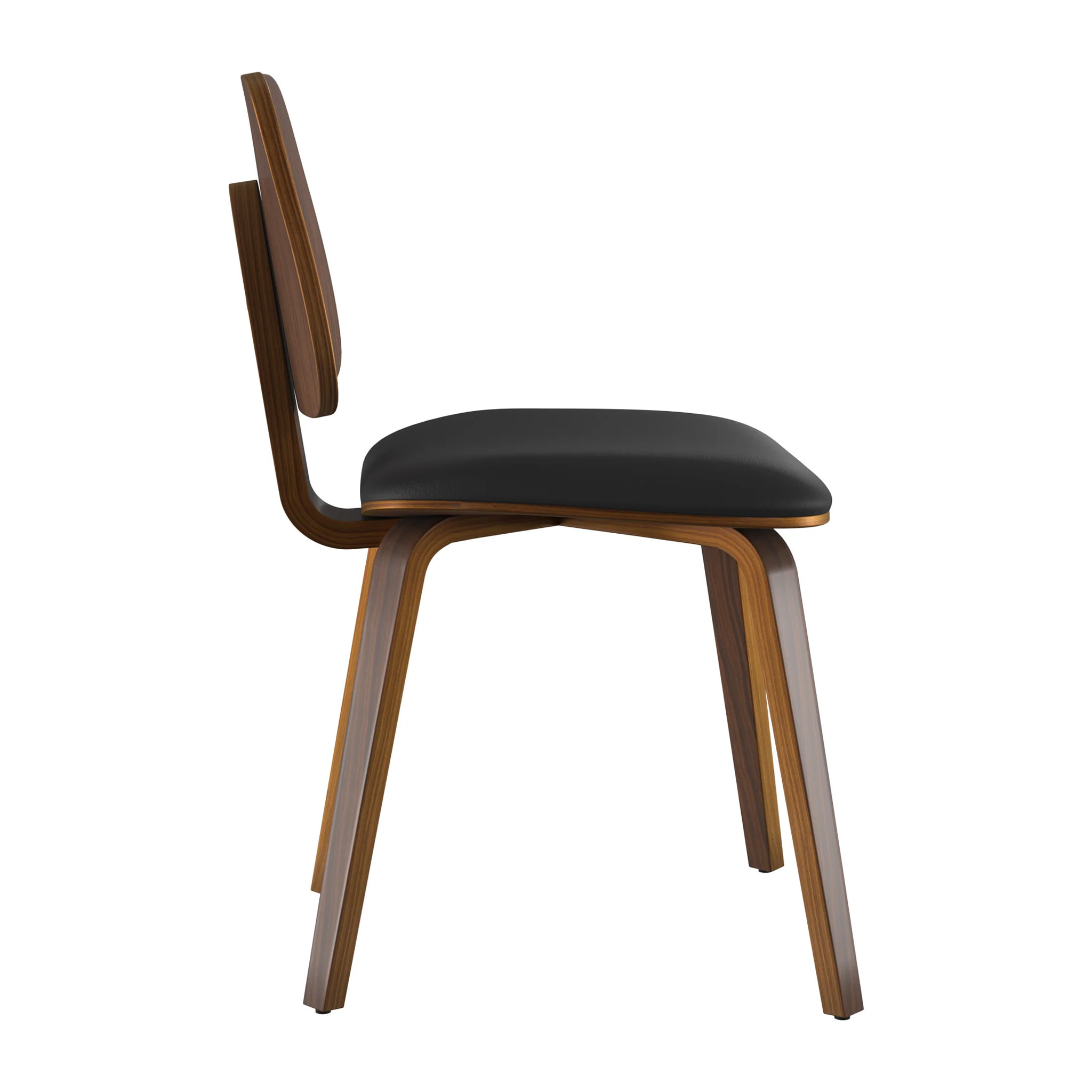 Lot de 2 chaises en bois plaqué noyer et PU noir - Flow