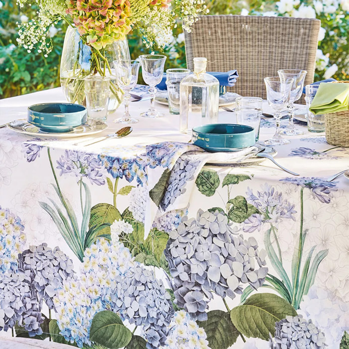 Serviette lin & coton imprimé multicolore Jardin de bretagne bleu