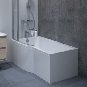 Baignoire bain douche 170 x 80 cm gauche Connect Air + vidage Blanc