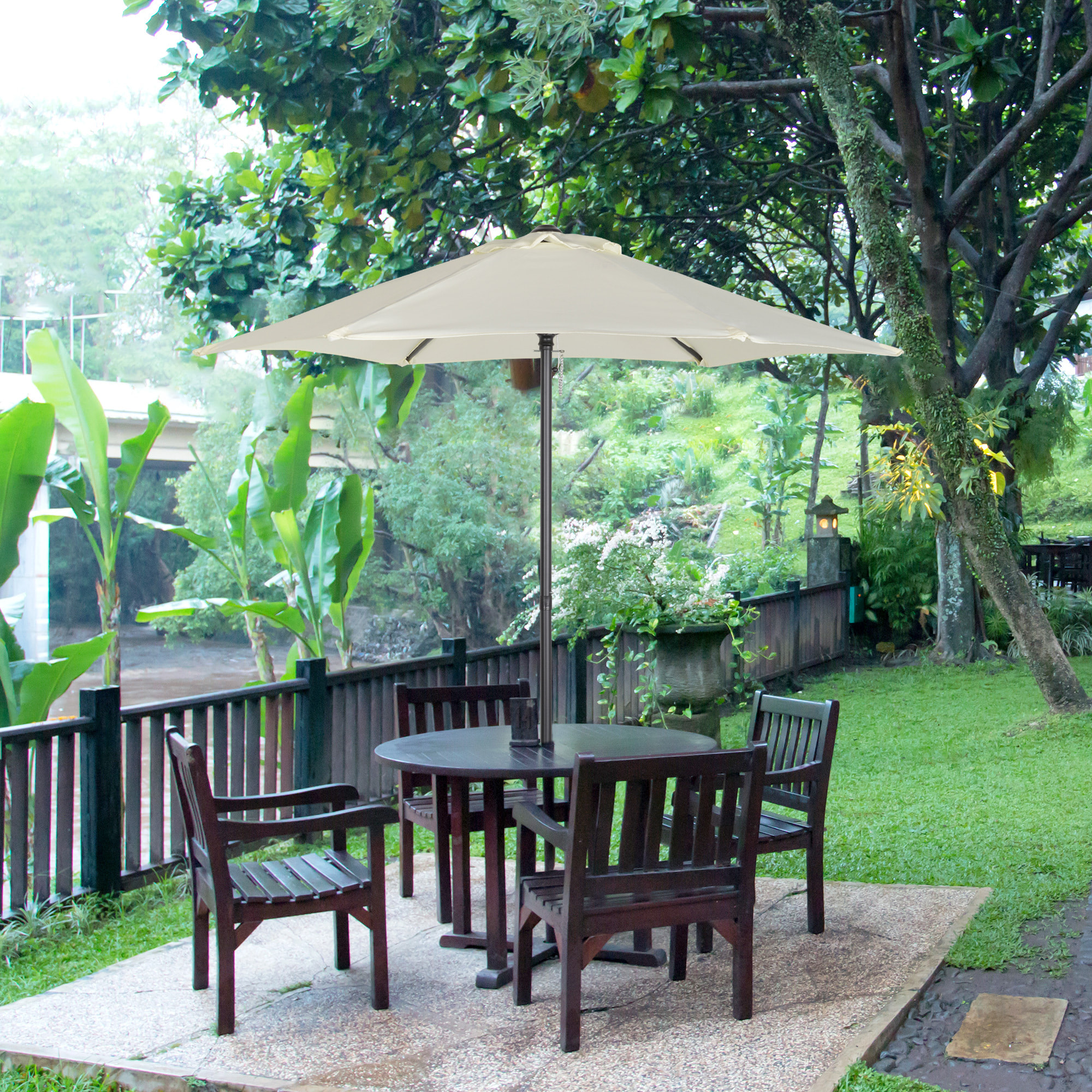 Sombrilla Jardín Ø2x2m Aluminio con Techo de Ventilación Poste Desmontable Beige