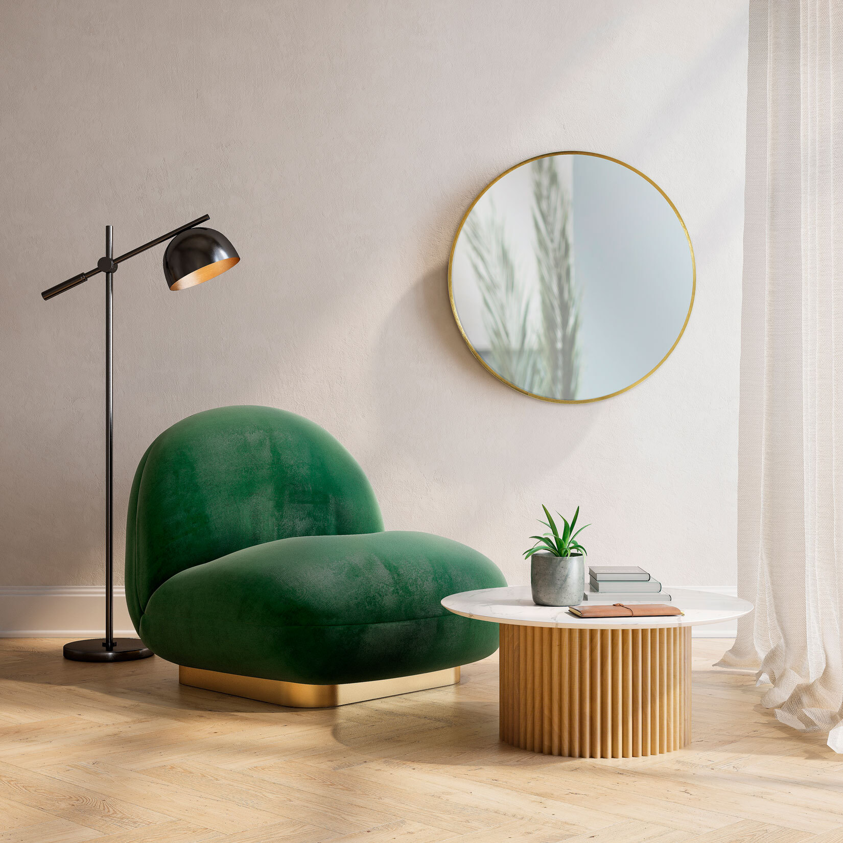 Espejo redondo Halo aluminio dorado 80x80x5 cm