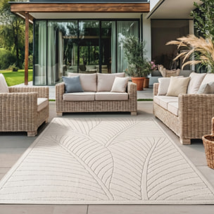 NOVA - Tapis intérieur/extérieur crème à motif feuilles