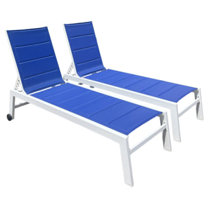 Lot de 2 bains de soleil BARBADOS en textilène bleu - aluminium blanc