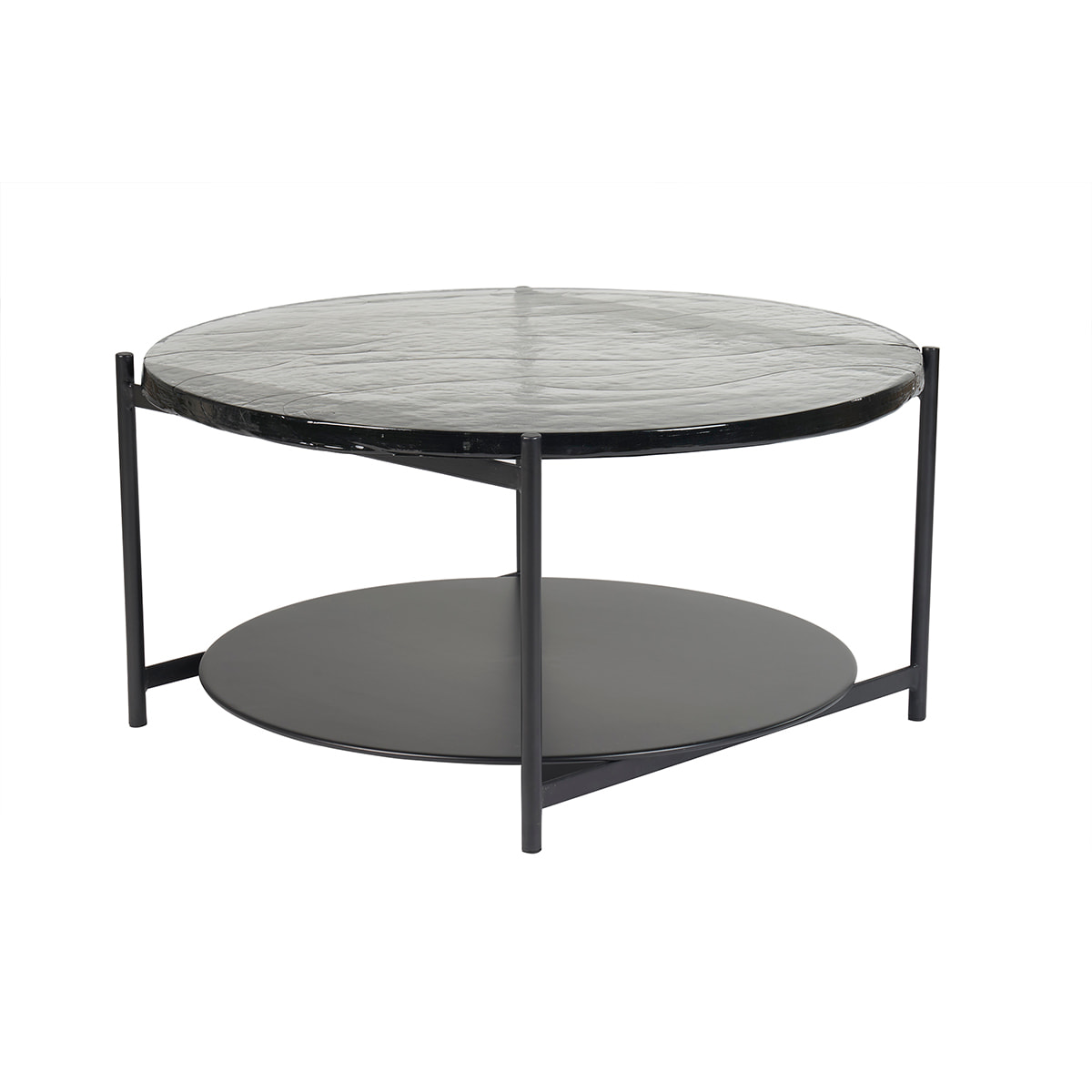 Table basse ronde avec double plateau en verre recyclé et métal noir D85 cm WELLE