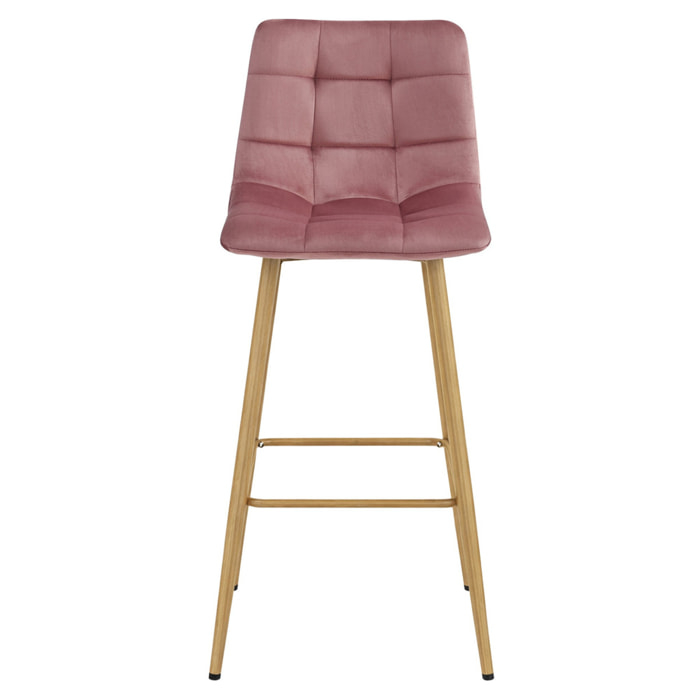 Sgabello Arceto in Velluto Rosa Antico e Gambe Rovere
