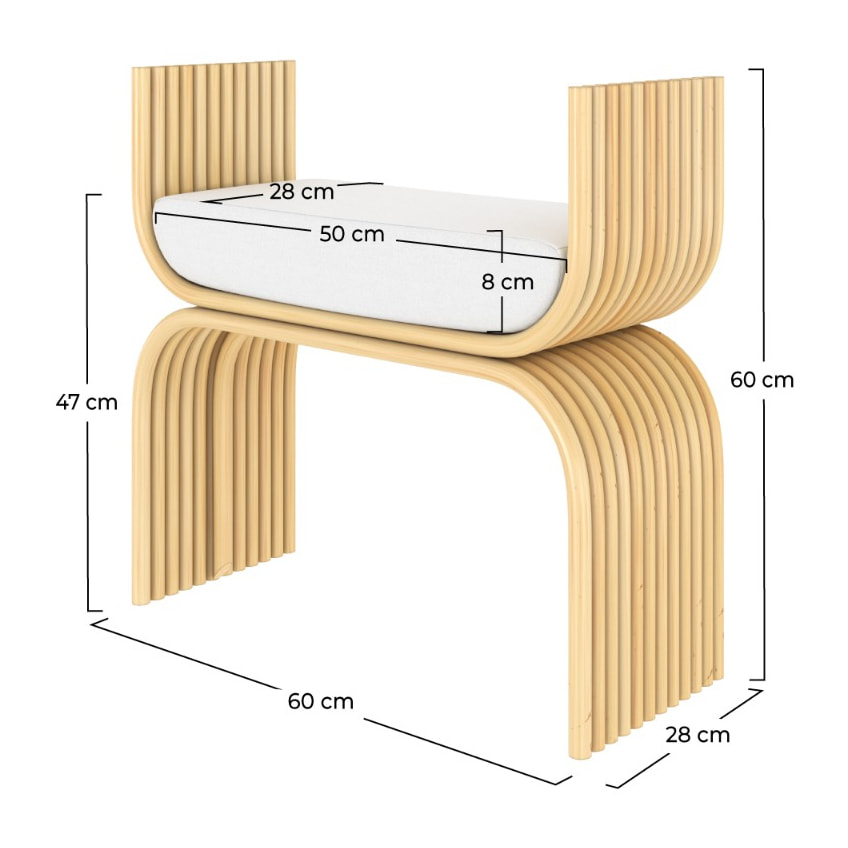Tabouret en rotin et coussin blanc - Réane