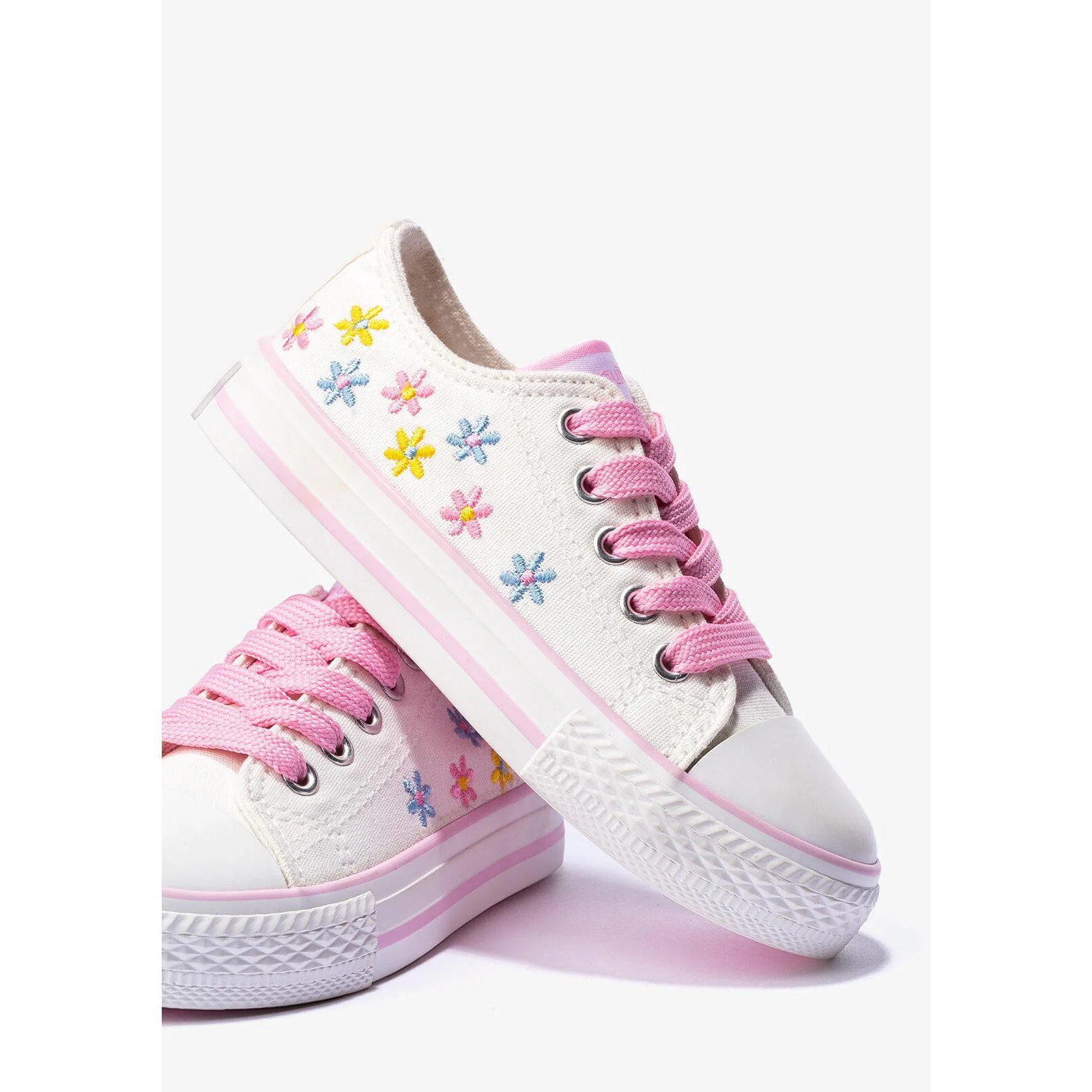 Sneakers in tela con fiori bianchi da bambina