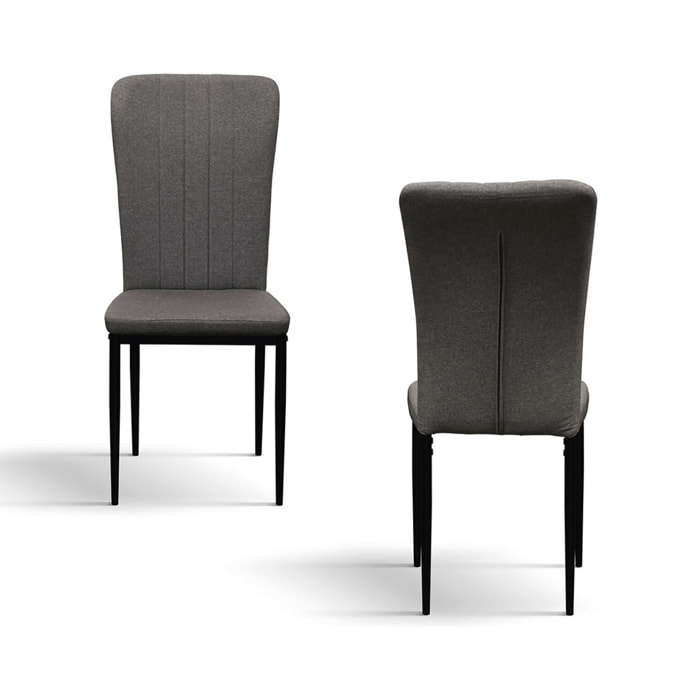 Set di 6 sedie AMSTERDAM in tessuto grigio e gambe in metallo nero