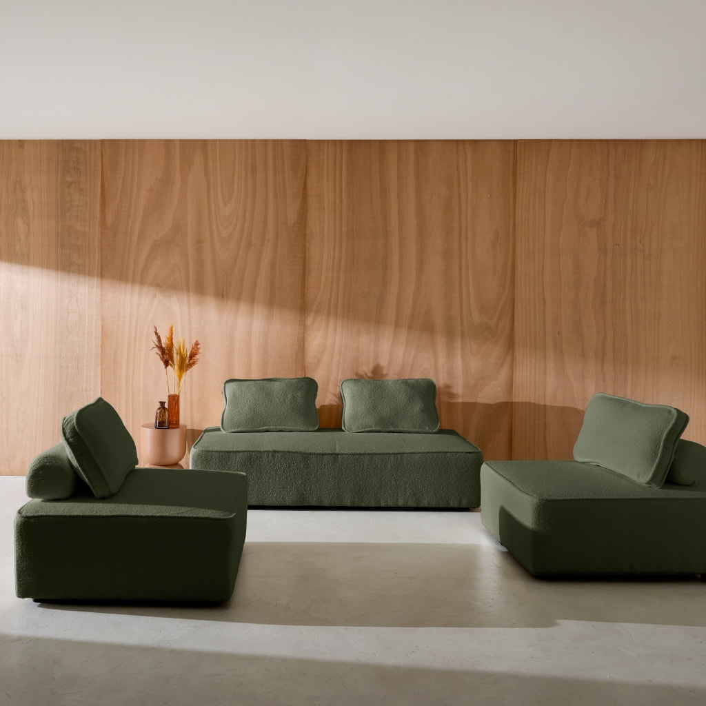 Ensemble chauffeuses pour canapé modulable 4 places bouclette kaki - Bao