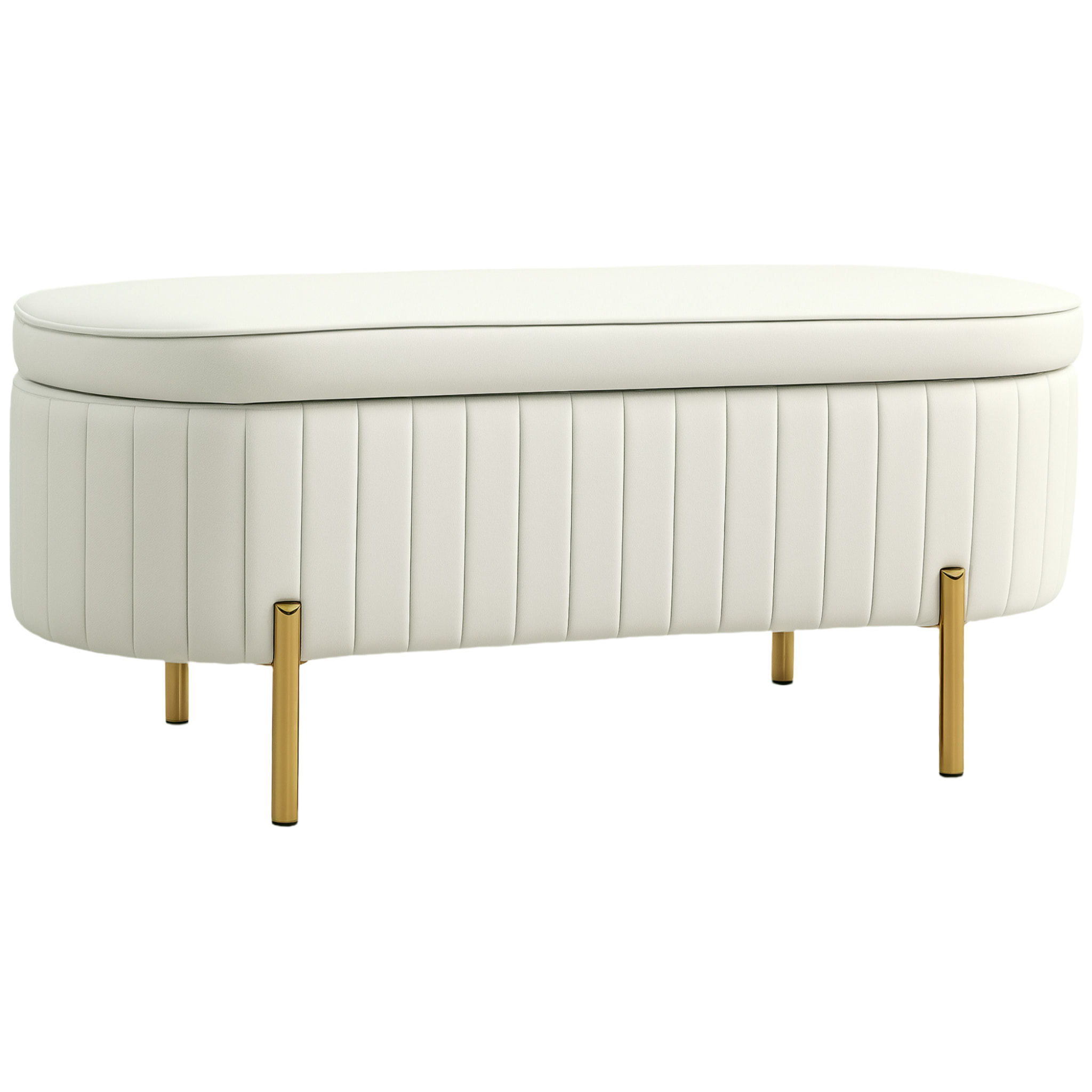Banquette coffre 2 en 1 design ovale dim. 108x44x43cm velours crème