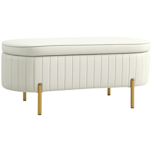 Banquette coffre 2 en 1 design ovale dim. 108x44x43cm velours crème