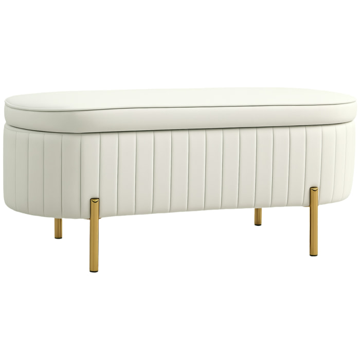 Banquette coffre 2 en 1 design ovale dim. 108x44x43cm velours crème