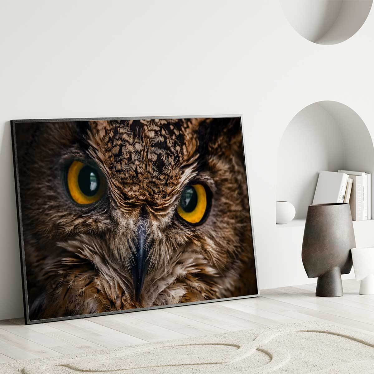 Affiche encadrée hibou en gros plan Affiche + cadre en métal - Noir