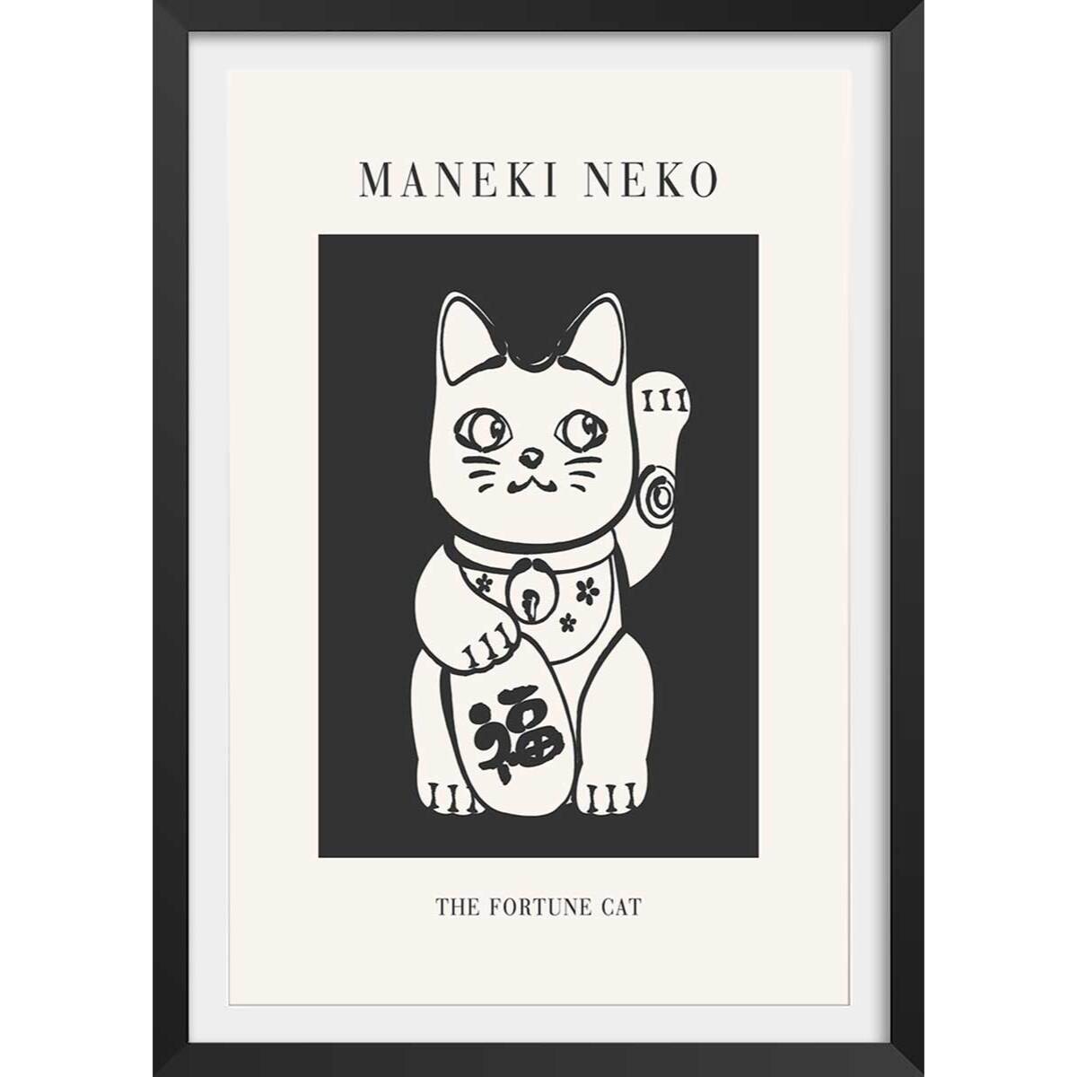 Affiche enfant manekineko  Affiche + cadre en bois - Noir