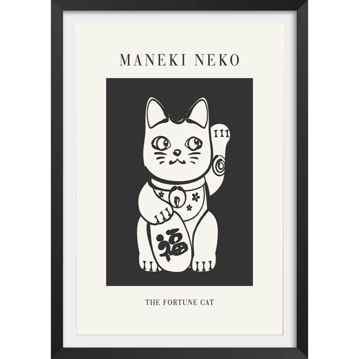 Affiche enfant manekineko  Affiche + cadre en bois - Noir