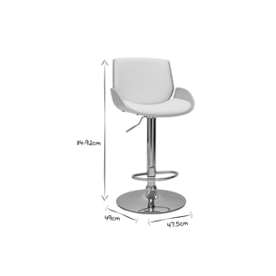 Tabouret de bar relevable blanc et bois clair VESPER