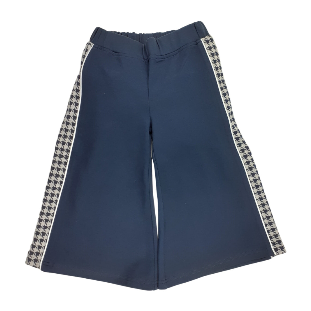 PANTALONE COULOTTE FELPA BLU E PIED DE POULE