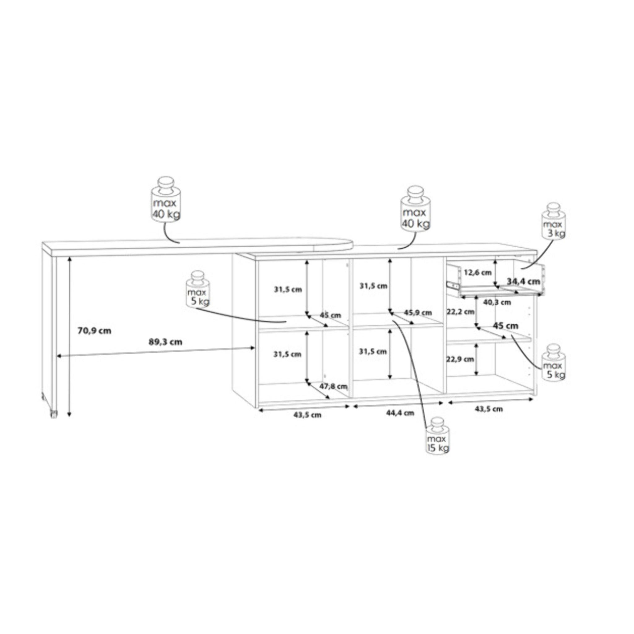 Bureau d'angle rotatif avec rangement effet bois L144cm - ALICIA