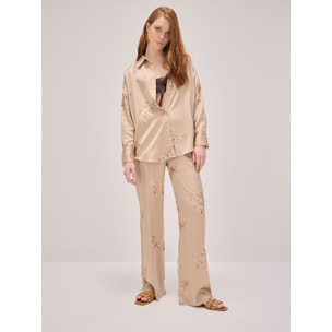 Oltre - Pantalones de raso con bordados de lentejuelas - Beige