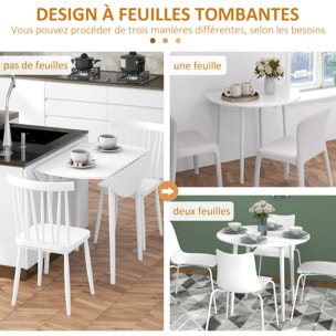 Table à manger ronde 4 personnes - table ronde extensible - table pliable 2 abattants - dia. 89 x 73H cm - bois blanc