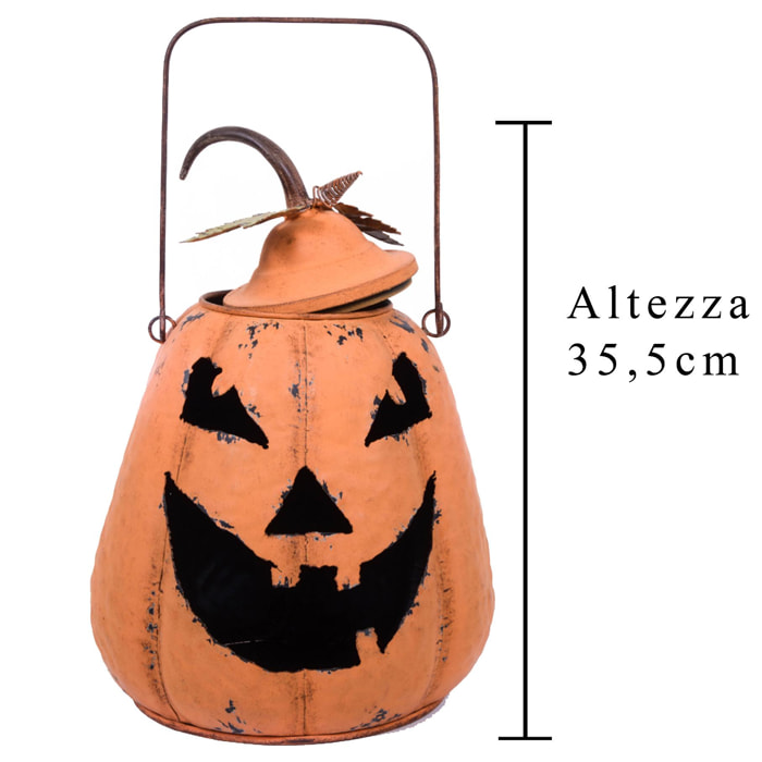 Zucca porta Candela altezza 35,5 Cm - Pezzi 1 - 24X35,5X24cm - Colore: Arancio - Bianchi Dino - Halloween, Streghe