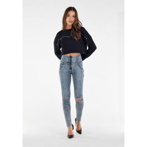 Jeans push up WR.UP® vita alta superskinny denim navetta marble e strappi