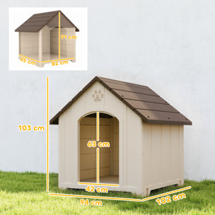 Caseta para Perros Exterior, Casa para Perros Extragrandes de Plástico Impermeable con 2 Ventanas, Base Elevada, Estacas, Fácil de Montar, 102x94x103 cm, Beige