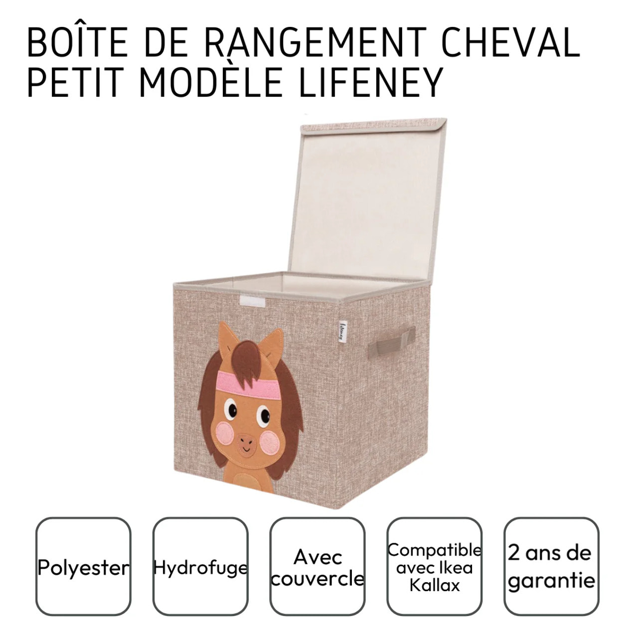 Boîte de rangement en tissu pour enfant "cheval" avec couvercle, compatible Ikea Kallax Lifeney