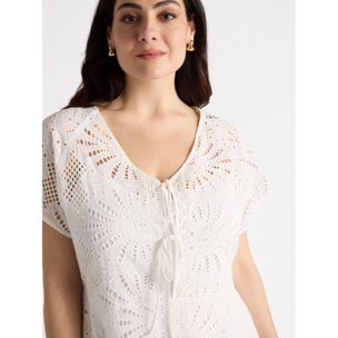 Fiorella Rubino - Vestido largo de algodón con bordado inglés - Blanco