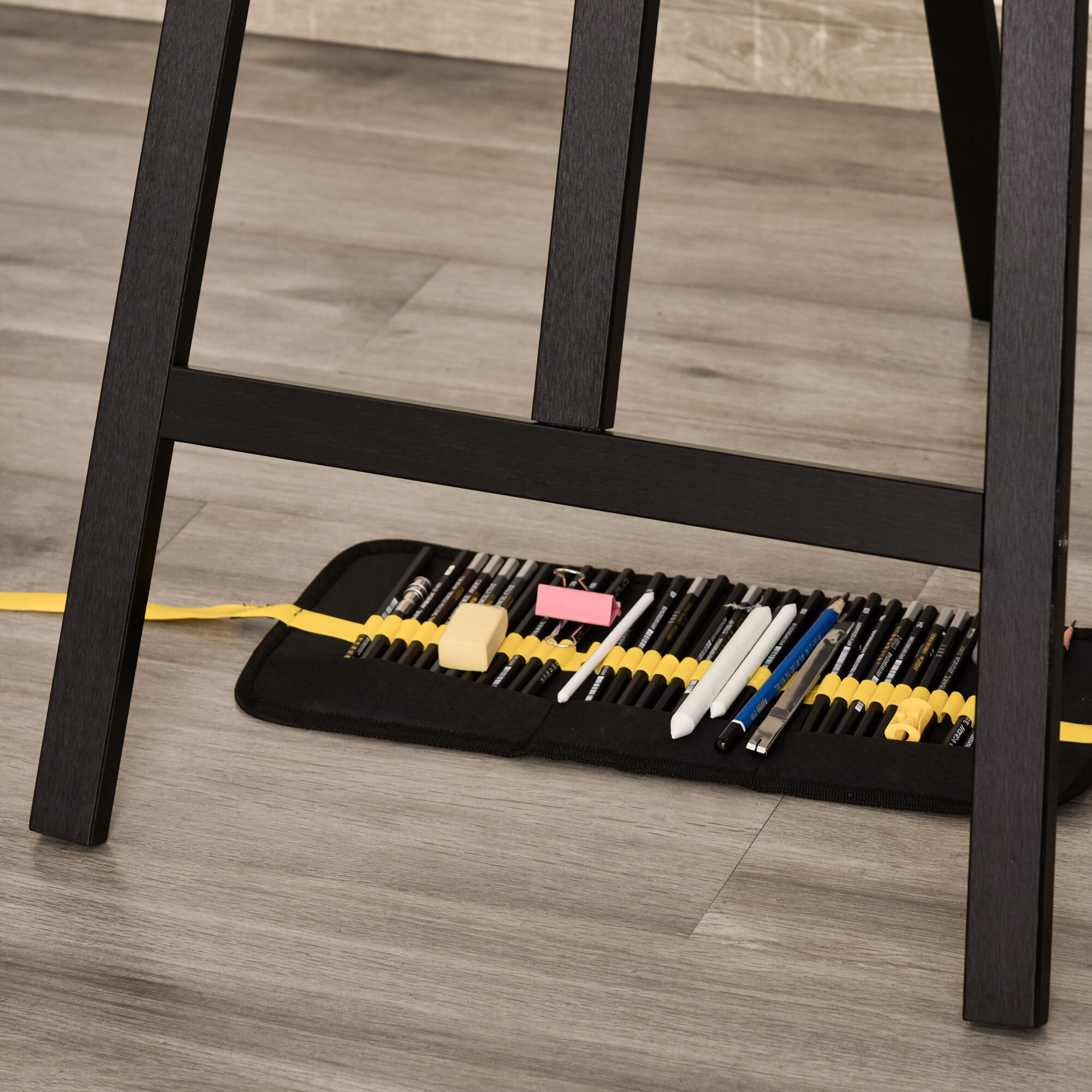 Caballete de Pintura de Madera Caballete de Dibujo con ángulo Ajustable de 75° Soporte Trípode y Pincel para Lienzos 51,5x71,5x134,5 cm Negro