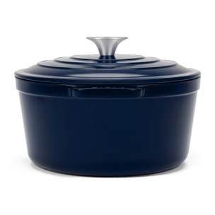 La Fonderie 1890 ALMA25, Cacerola de hierro fundido, 25cm, 4,7L, azul marino, compatible con todos los fuegos, inducción, gas, parrilla y horno.