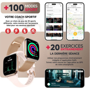 Montre connectée ECHO Rainbow Nano Or Rose Silicone + Milanais