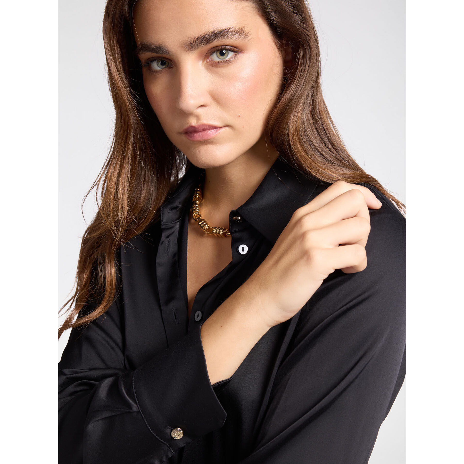 Elena Mirò - Camicia in raso stretch - Nero