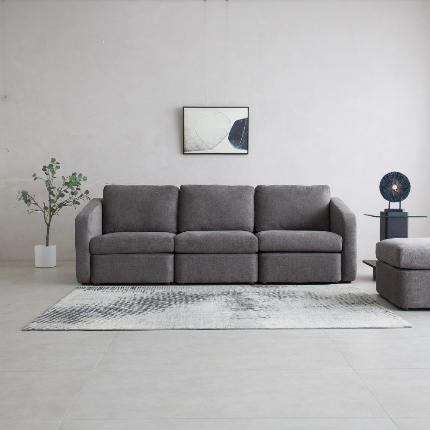 GALEGO Canapé modulable 3 places gris foncé avec pouf