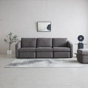 GALEGO Canapé modulable 3 places gris foncé avec pouf