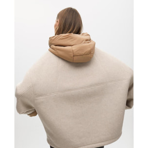 Cappotto Corto Bimateriale con Cappuccio