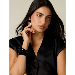 Oltre - T-shirt bimaterica scollo a V - Nero