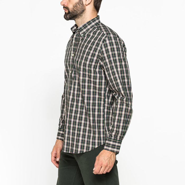CAMICIA FANTASIA TINTO FILO CON COLLO BUTTON-DOWN