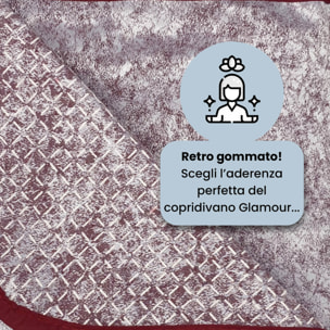 COPRIDIVANO GLAMOUR con Penisola DESTRA, Antiscivolo, Cotone+Microfibra+Fibre Varie, Made in Italy - BORDEAUX